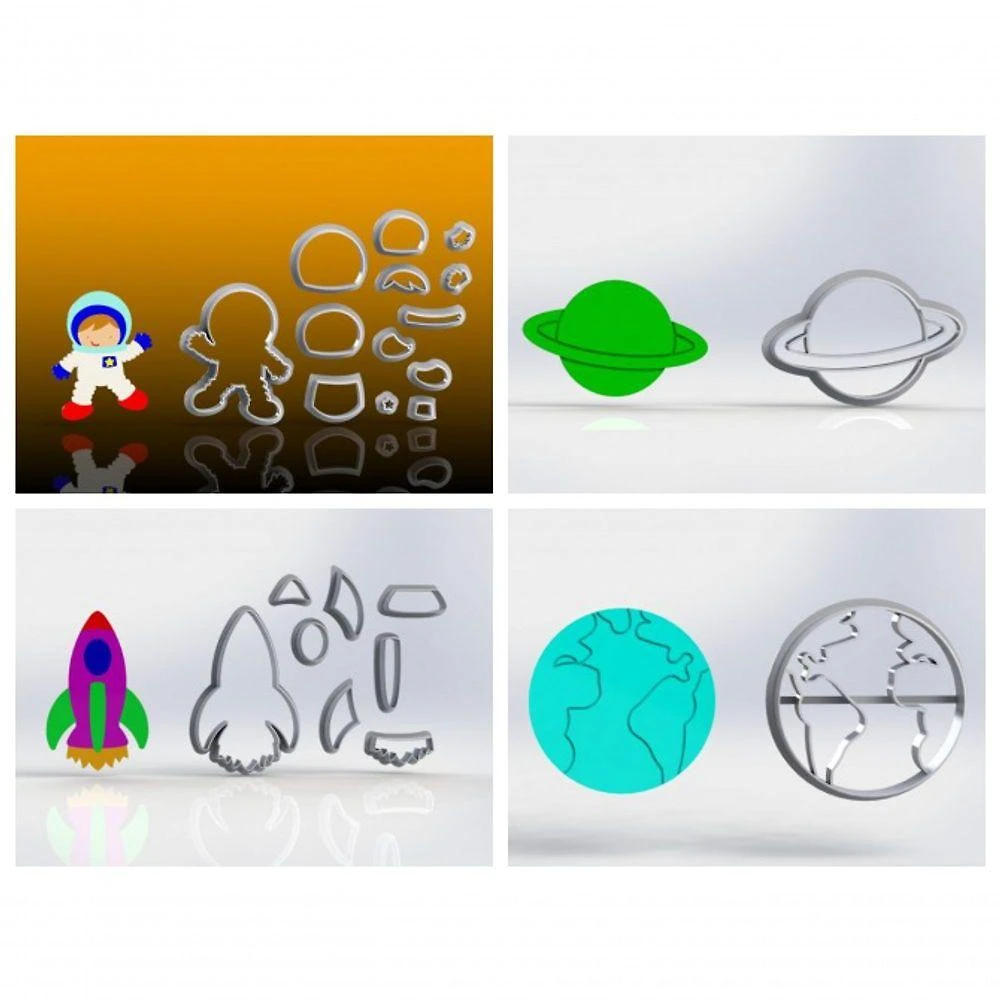 Cortador Kit Astronauta Mod 2 Plástico PLA 6CM Transparente 4 Modelos HB Formas e Cortadores