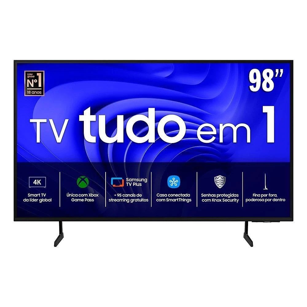 Smart tv 98" samsung crystal uhd 4k un98du9000 com wi-fi integrado, bluetooth, gaming hub, alexa e som em movimento virtual