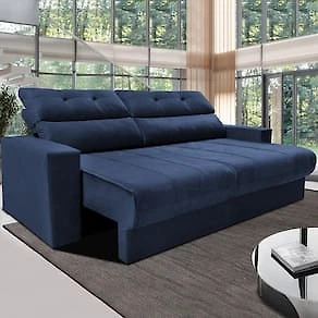 Miniatura Sofá 3 lugares Cama inBox Clean com Assento Retrátil, Encosto Reclinável em Tecido Velusoft e 170cm de Largura Azul