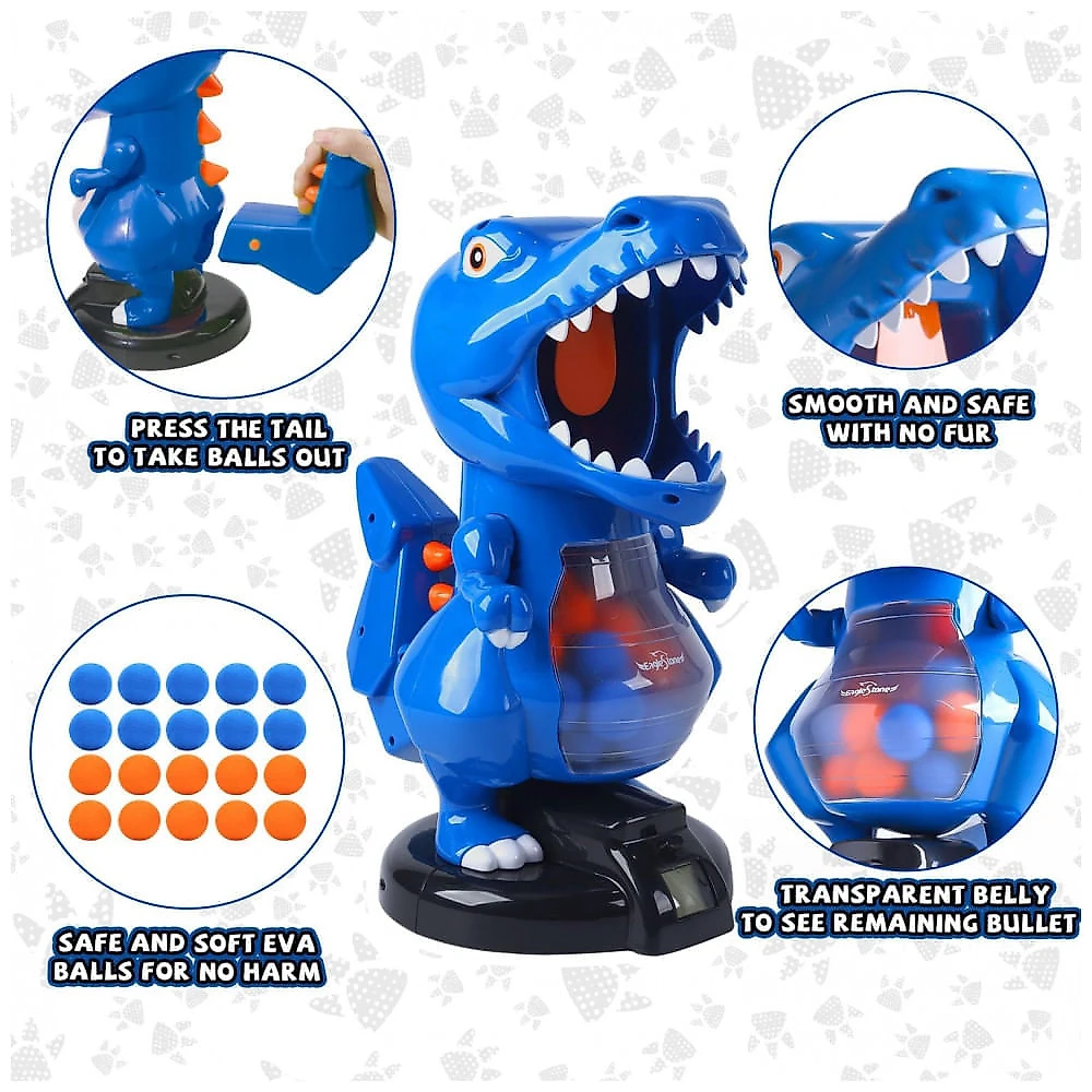 EagleStone TRex - Brinquedo Eletrônico de Tiro com Dinossauro para Crianças de 6 a 12 Anos, com 24 Bolinhas de Espuma e Pistola de Ar