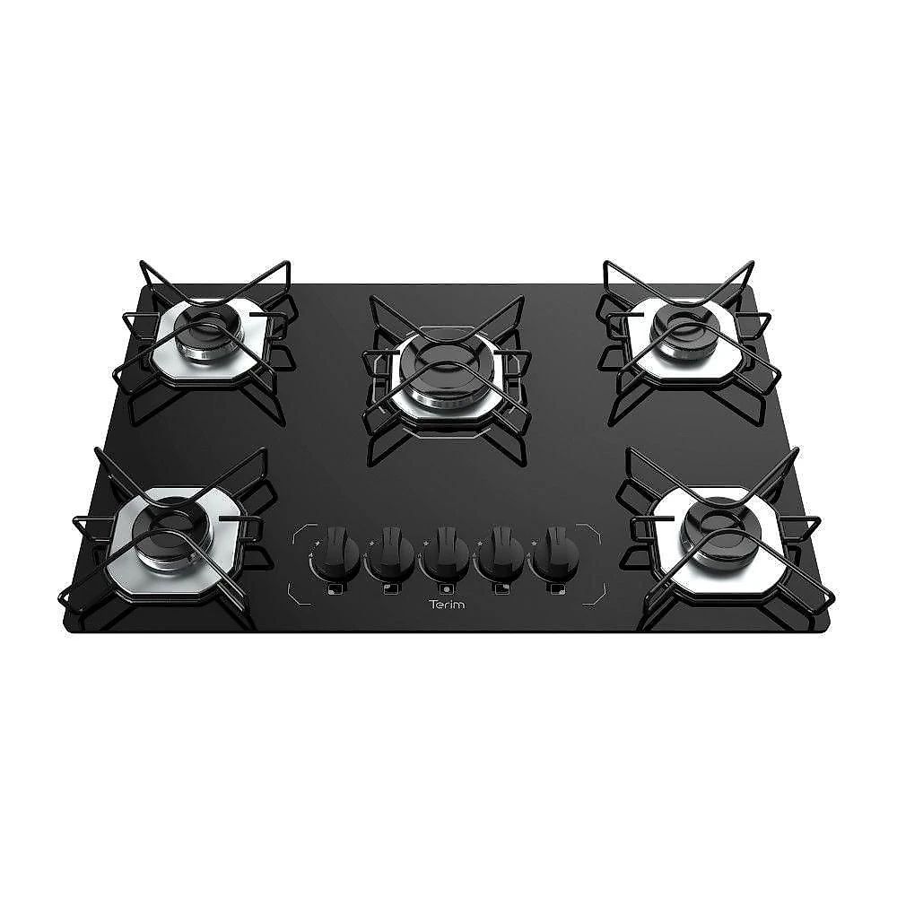 Cooktop 5 Bocas Terim Vidro Preto Com 6 Apoios Preto Bivolt