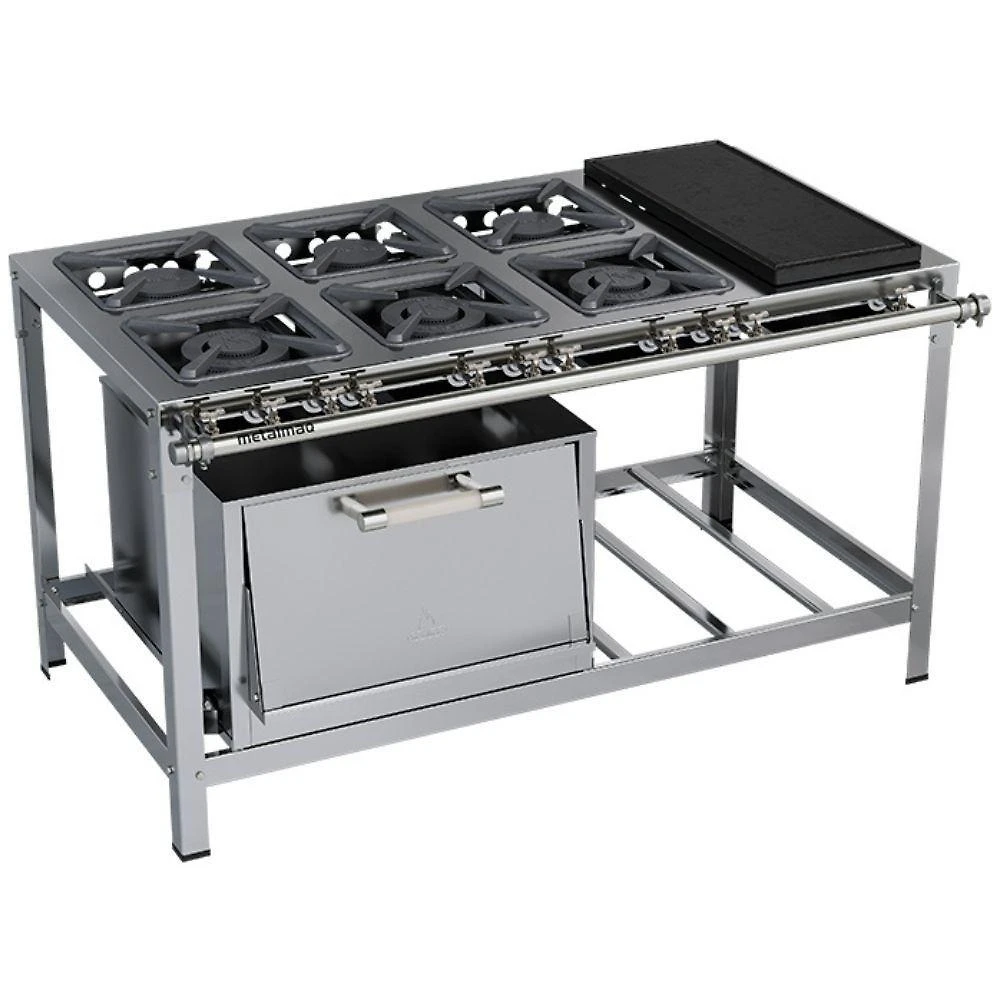 Fogão Industrial Stori Premium 6 Bocas 30x30 Forno Com Chapa M23 Aço Inox 430 Metalmaq