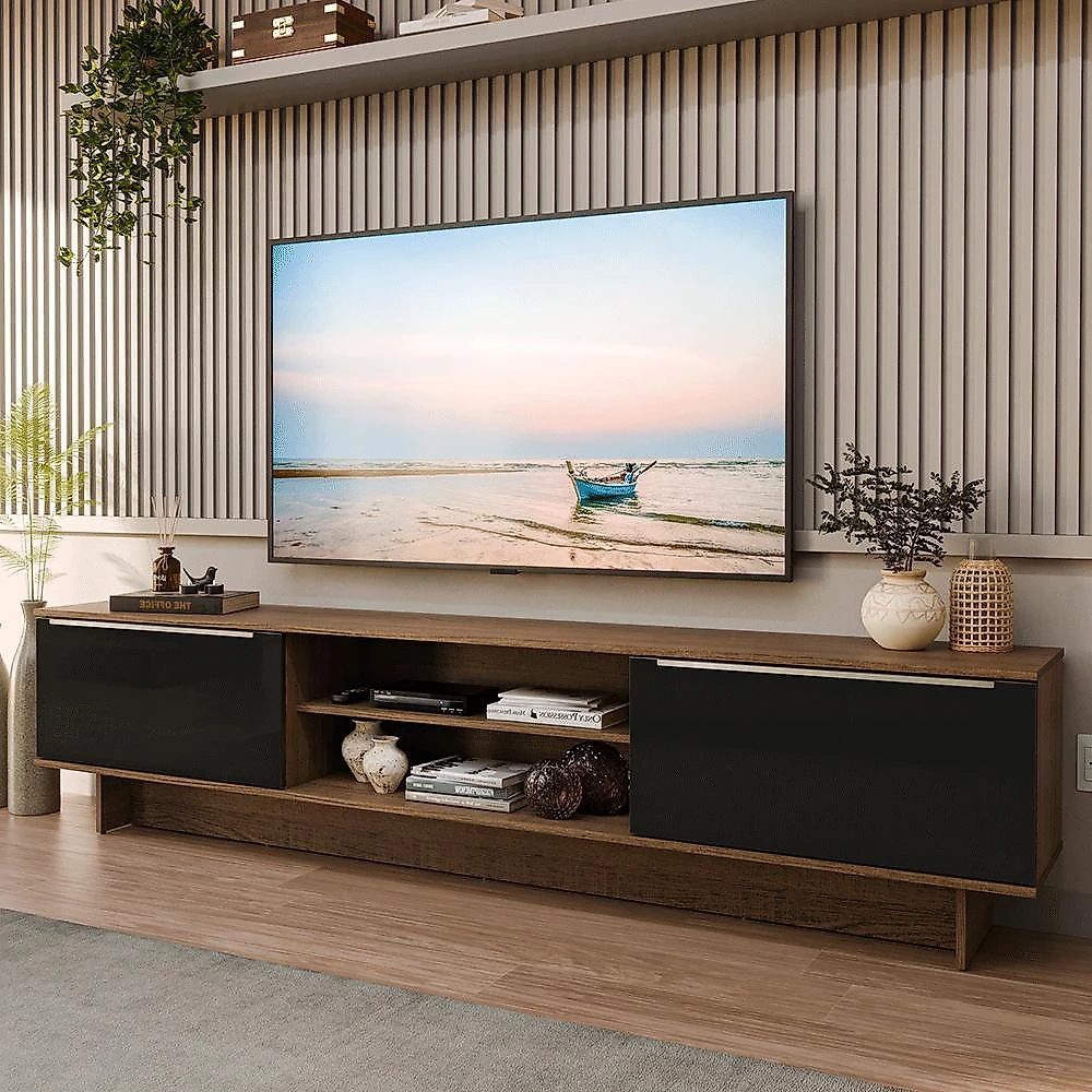 Rack para tv até 80 polegadas 218 cm 2 portas lux madesa branco/cinza