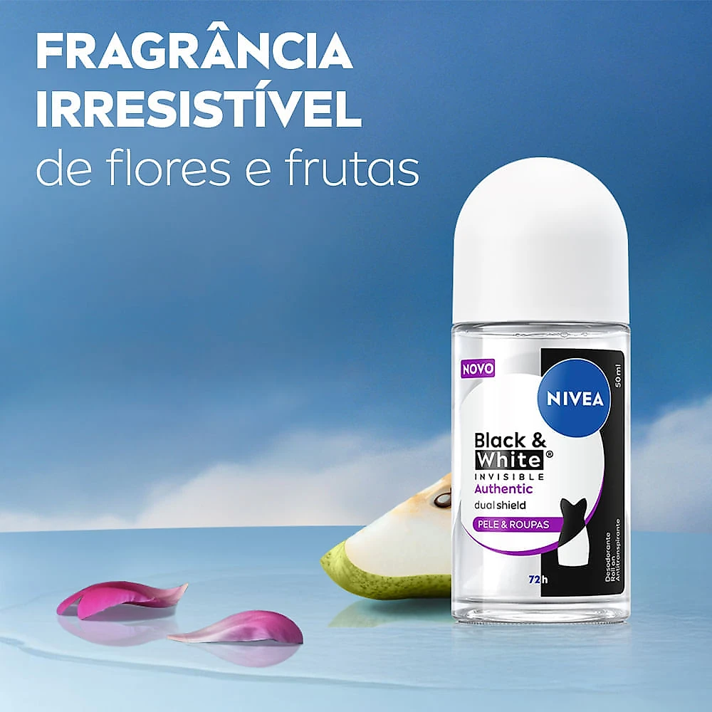 Desodorante Nivea Roll-on Black White Invisible Authentic Pele e Roupas Antitranspirante 72h 50ml