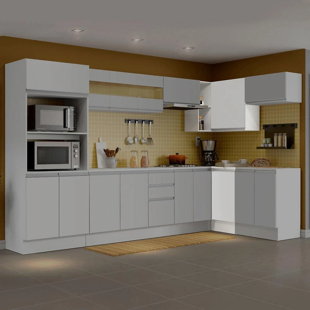 Kit Armário de Cozinha de Canto 100% MDF 2 Portas e Nicho Branco Smart Madesa