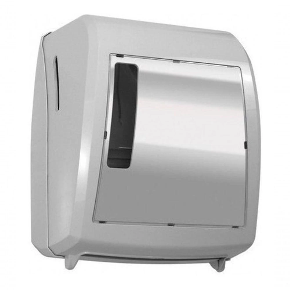 Toalheiro Elite Class Auto Corte em Plástico ABS Branco com Visor e Fechadura para Papel Bobina