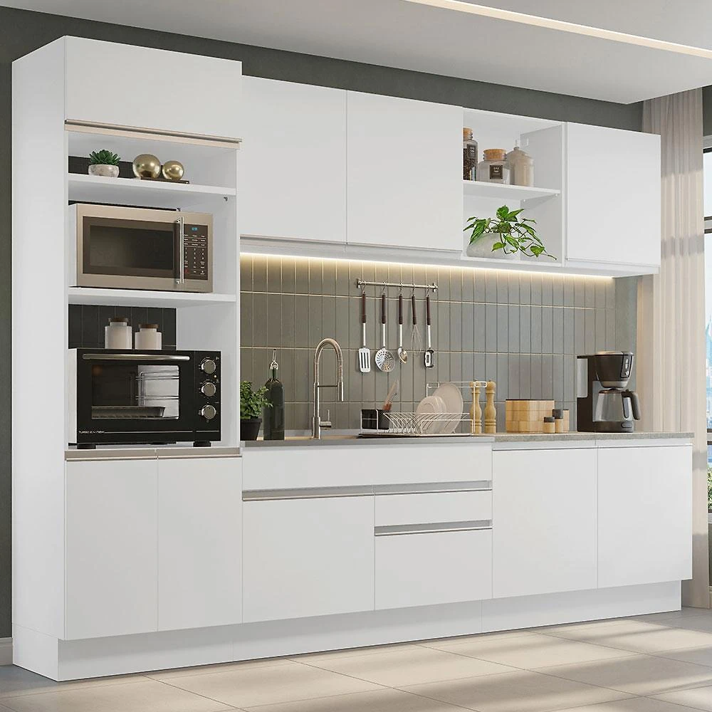 Armário de Cozinha Completa 310cm Branco Glamy Madesa 02