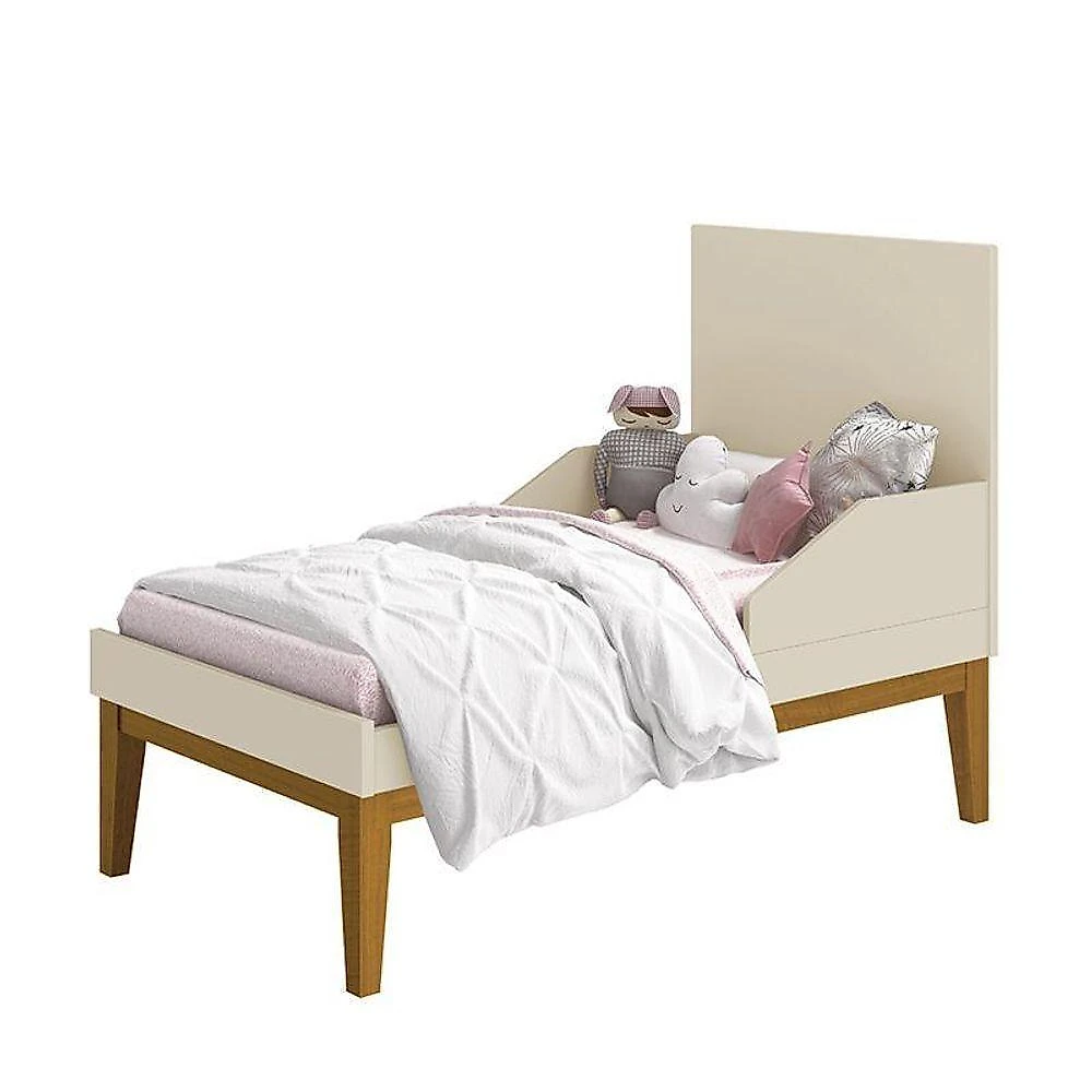 Jogo De Quarto Infantil Cômoda 1 Porta E Berço Classic Areia Fosco Com Pés Amadeirado - Reller Móveis Areia Fosco