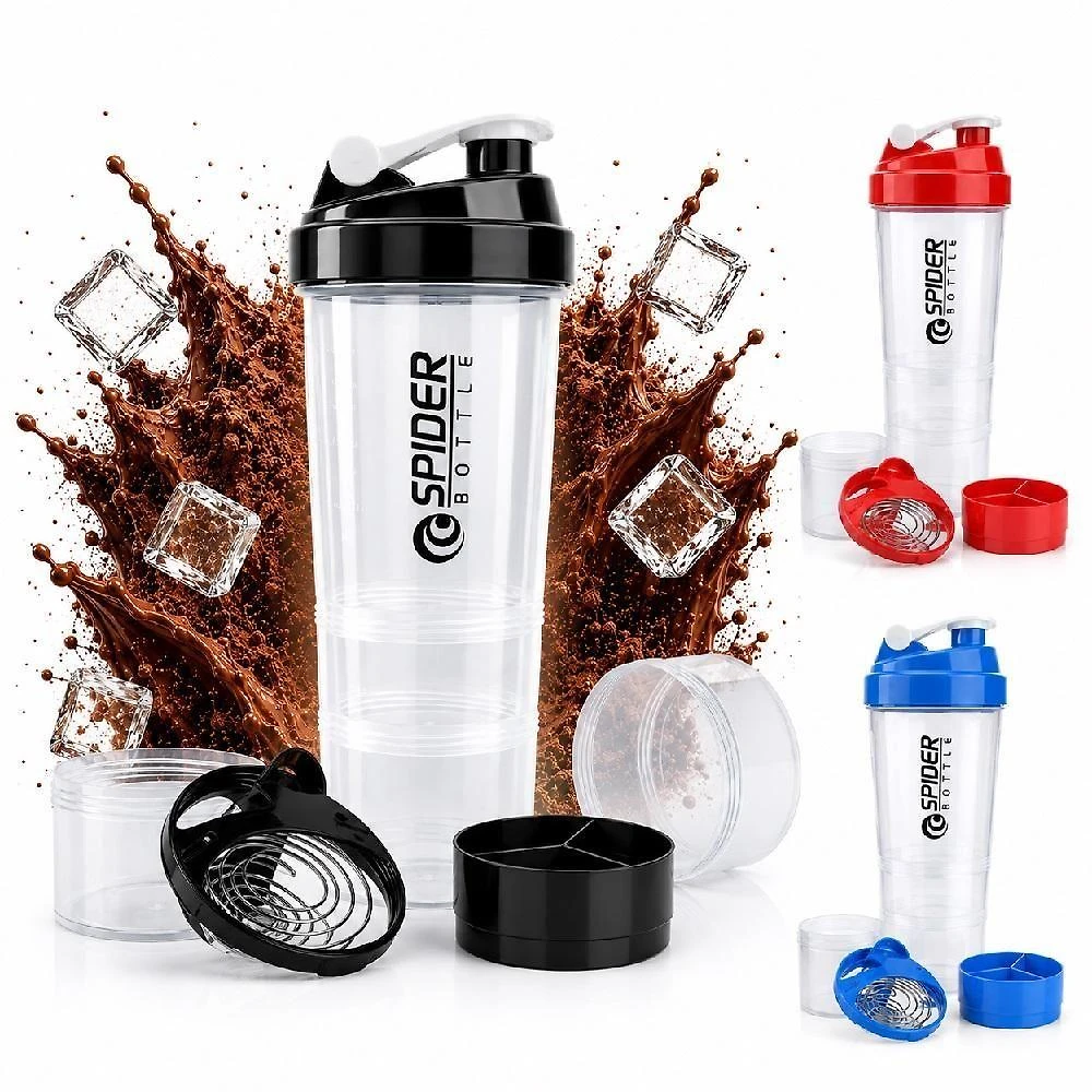 Coqueteleira Fitness 3 Andares Garrafa Shaker Academia Plastico Resistente Compartimentos
