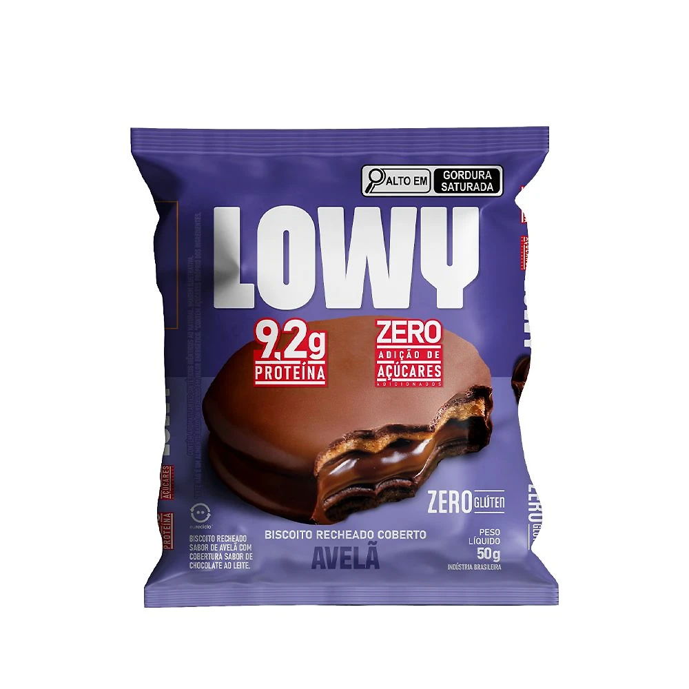 Biscoito Lowy 9,2g de Proteína Zero Açúcar Avelã 50g