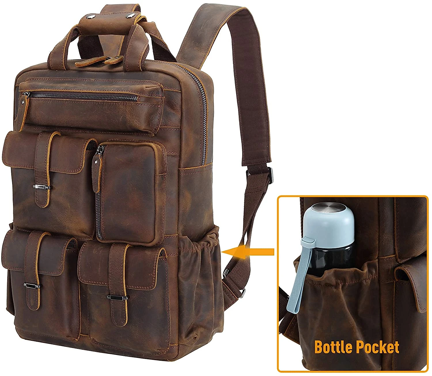 ORIGINAL POLARE Mochila Unissex de Couro Genuíno para Laptop 44 cm Marrom