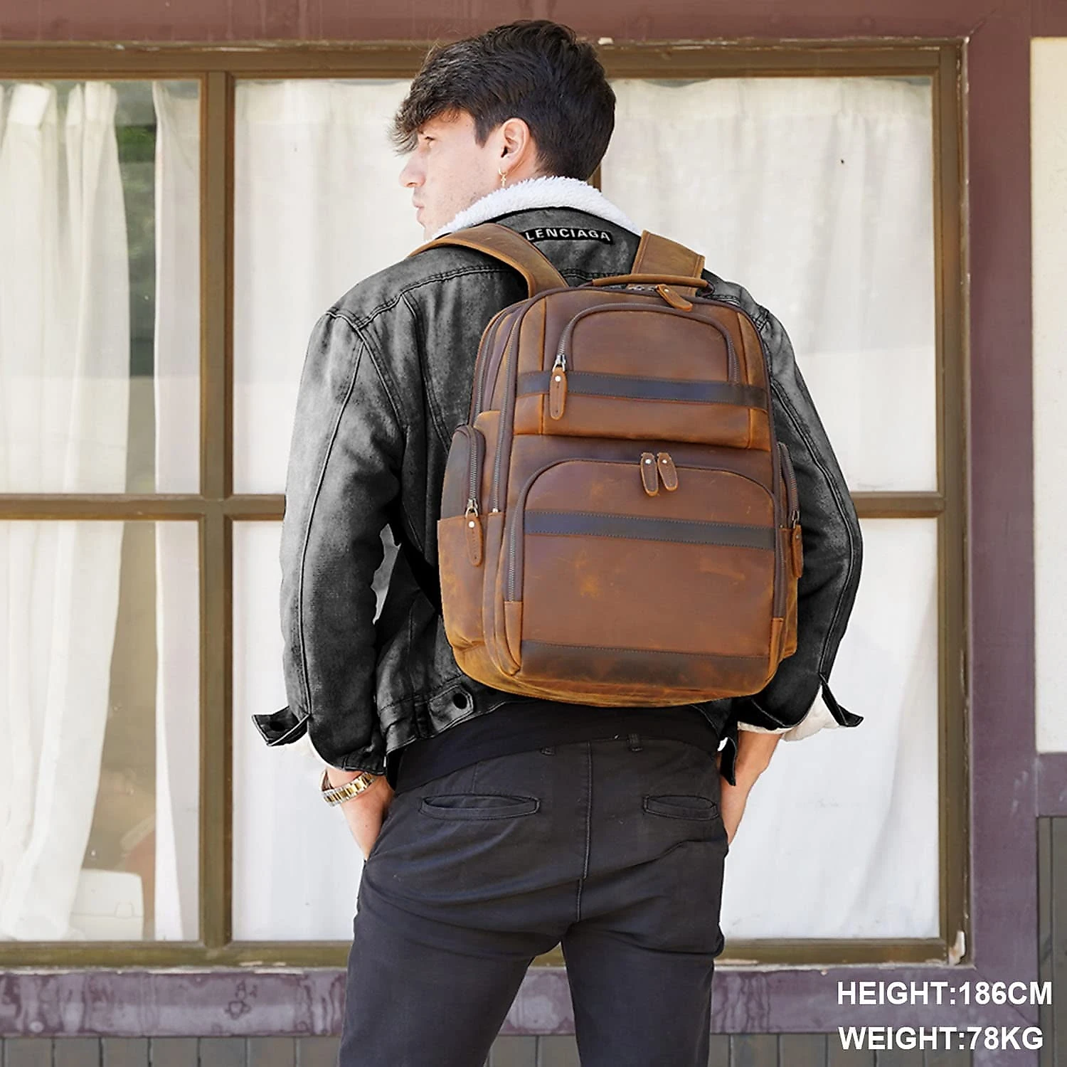 TIDING TD3563 Mochila Unissex de Couro Genuíno para Laptop 40 cm Marrom