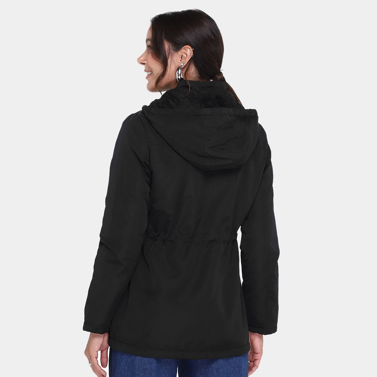 Miniatura Jaqueta Facinelli Parka Peluciada Capuz Feminina Preto - G