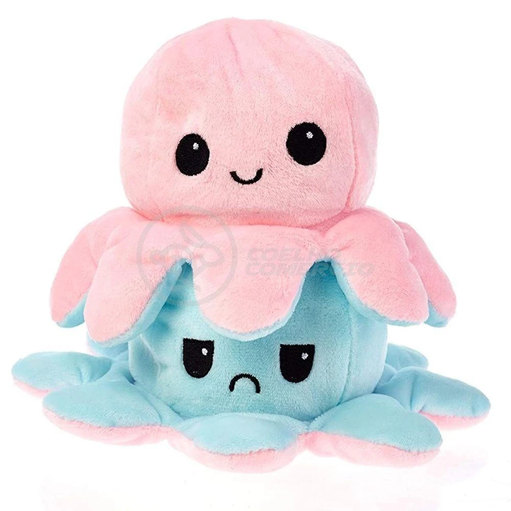 Polvo Reversível De Pelúcia Feliz E Bravo Rosa E Azul