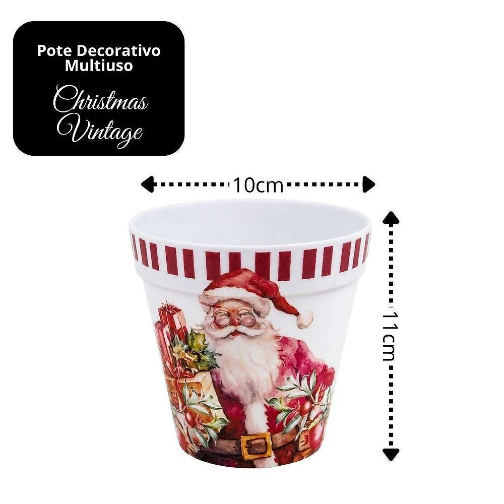 Pote Multiuso Decorativo Natalino Estampa Vintage Papai Noel Vermelho Yangzi 10CM