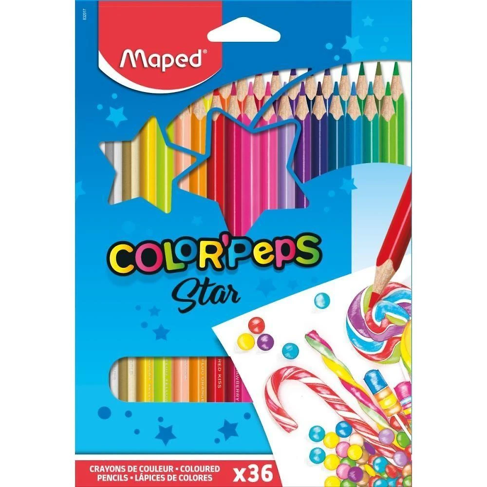 Lápis de Cor Triangular Maped Color Peps 36 Cores Prata Dourado Fluo