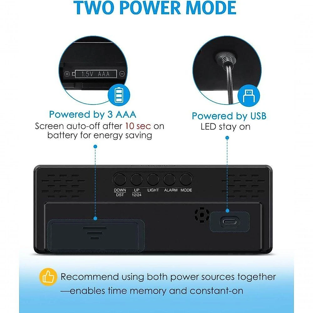 Relógio Despertador Digital LED com Visor de Temperatura Brilho Ajustável Controle de Voz Bivolt