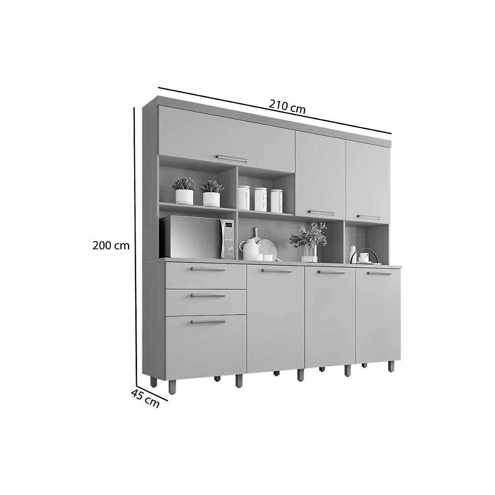 Miniatura Kit De Cozinha Compacta Nobreza C- 7 Portas E 2 Gavetas 210cm Carvalho-cinza - Nesher