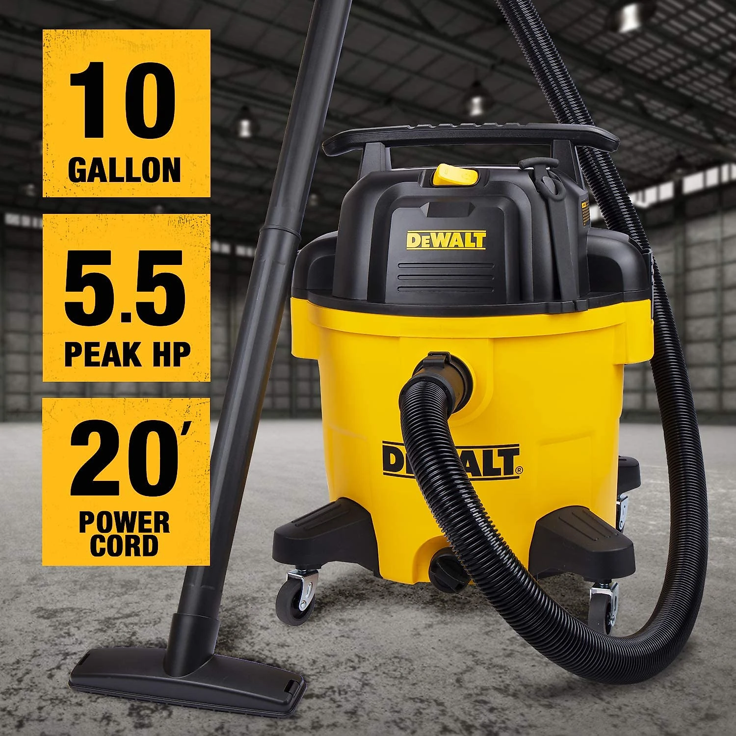 DeWALT DXV10P 10 gallon Quiet Poly Wet Dry Vacuum Yellow