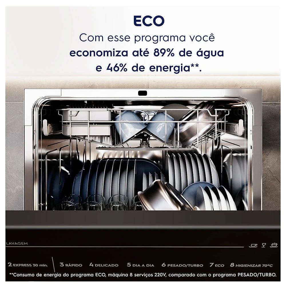 Lava-Louça Electrolux 8 Serviços Inox com Programa Lava e Seca 50' (LS08E) 220V