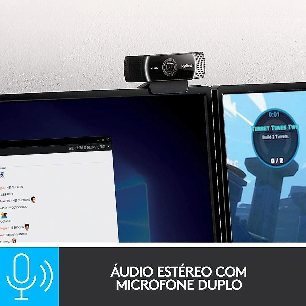 Webcam Full HD Logitech C922 Pro Stream com Microfone Embutido, 1080p e Tripé Incluso, Compatível Logitech Capture - 960-001087