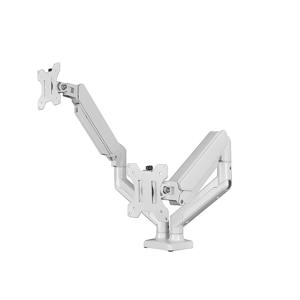 Suporte De Mesa Bluecase Ergo Flexy Para Dois Monitores, 12" a 32", Tri-Articulado, Pistão a Gás, Até 10+10kg, Vesa, Branco - BSMTG02-3WBX