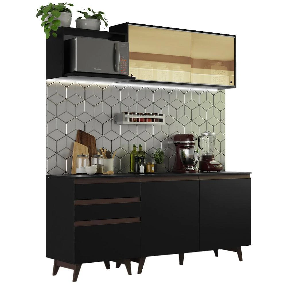 Cozinha compacta madesa reims 180001 com armário e balcão - preto