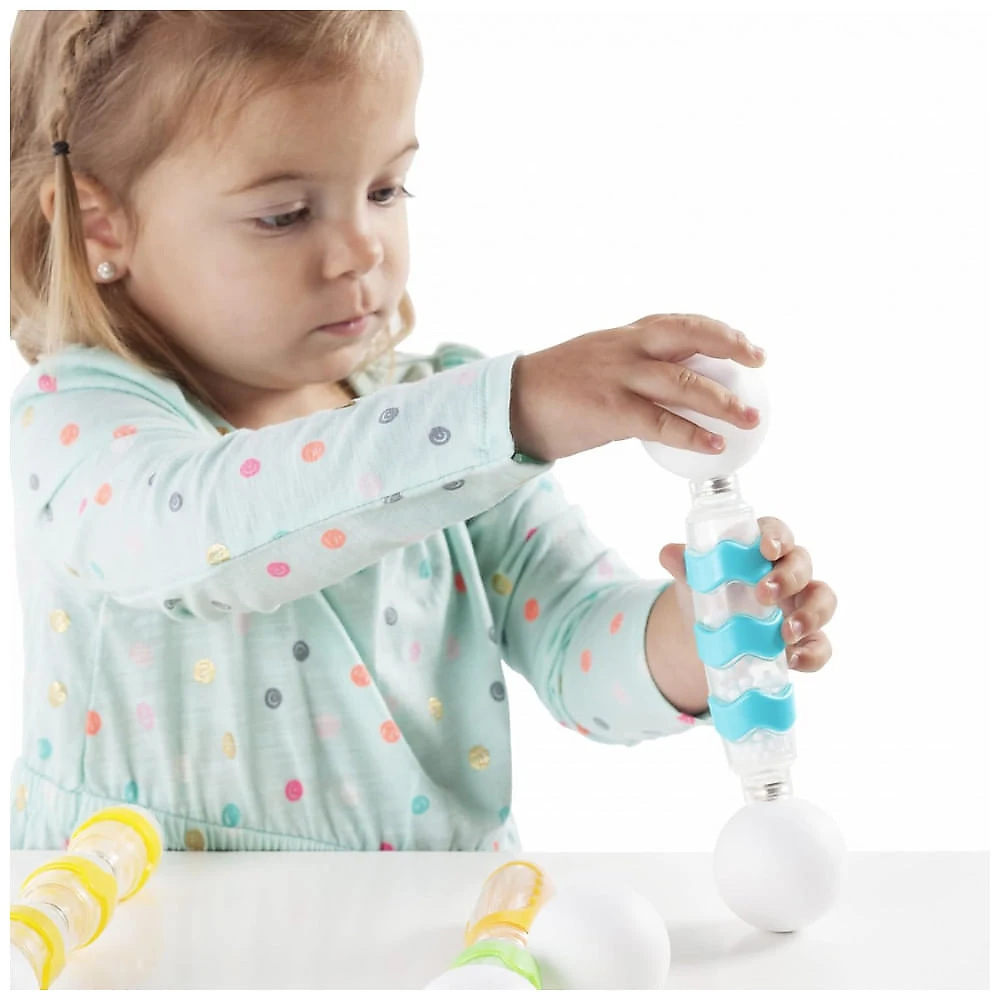Blocos de construção magnéticos Guidecraft Grippies Shakers com 30 peças e efeito sensorial para exploração STEM na primeira infância