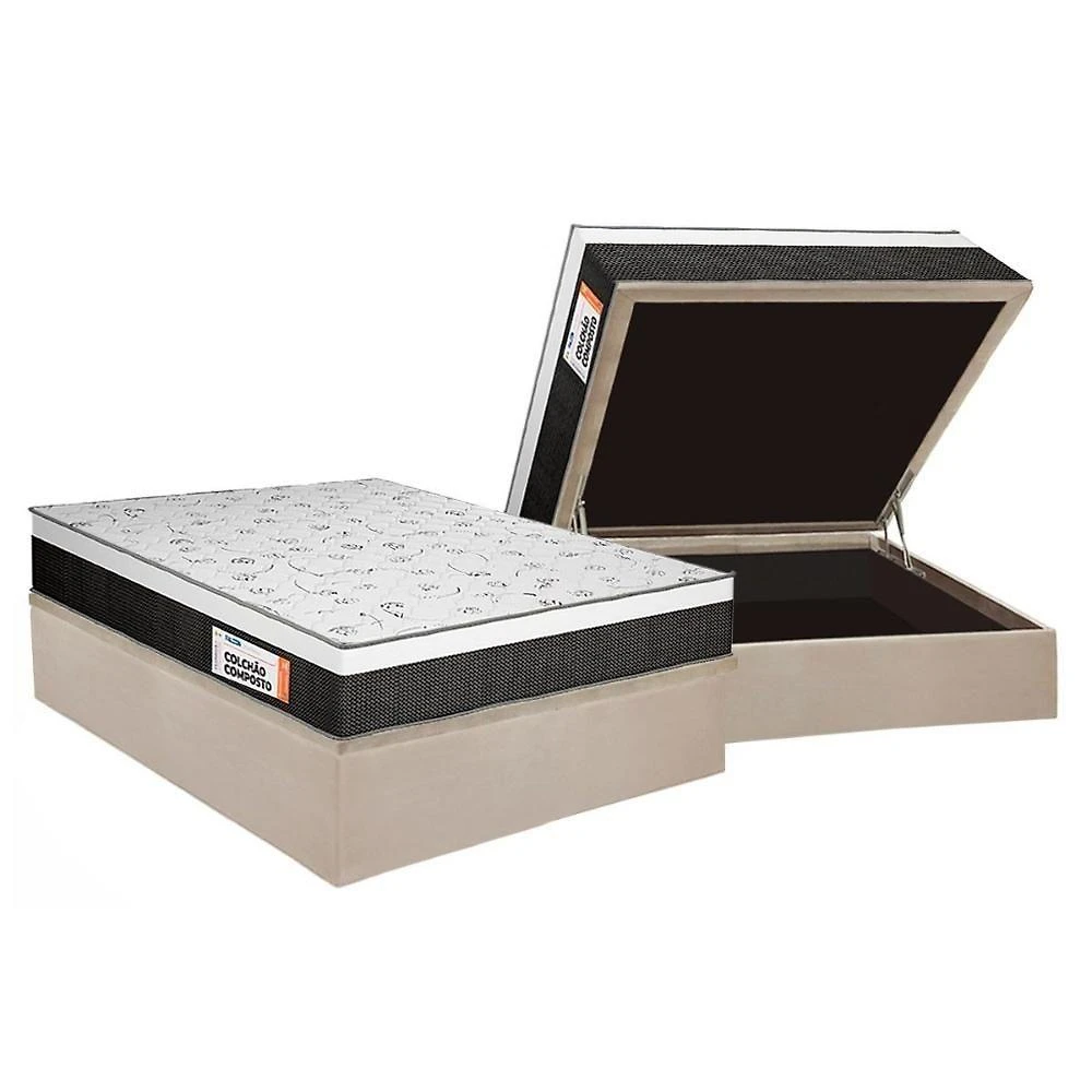 Cama Box Baú Casal Colchão Anatômico Plumatex Falcon Ultra Firme + Base Crc Suede Clean(138x188)