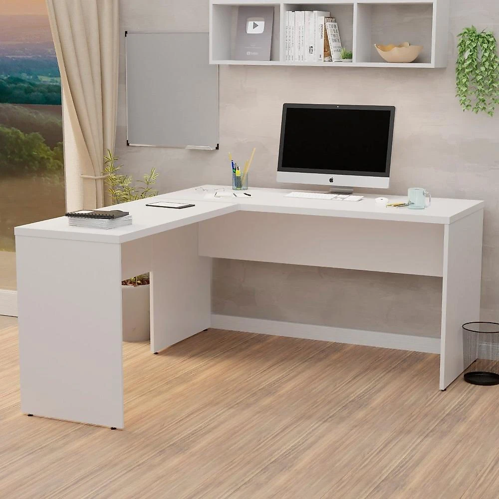 Mesa de Escritório em L 160x60cm + Cadeira Ergonômica Reclinável com Apoio Lombar,Pistão Classe