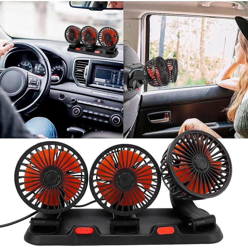 Ventilador Automotivo Triplo Ajustável Giratório 2 Velocidades Silencioso 12V com Pastilha AB Mídia
