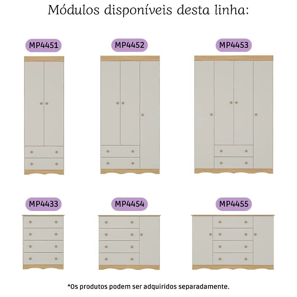 Quarto De Bebê Completo Com Berço Americano 3 Em 1 Realeza Multimóveis MP4583 Madeirado-off White