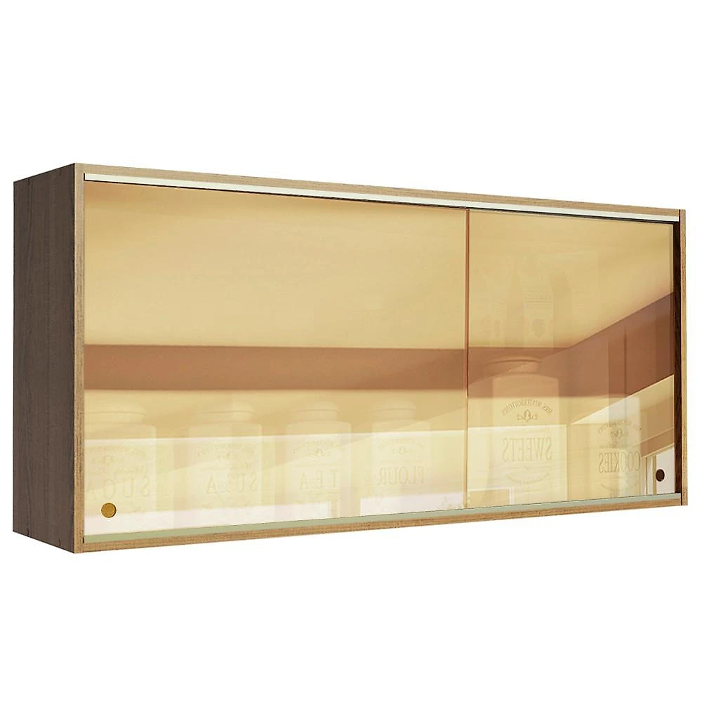Armário de cozinha aéreo 2 portas de correr de vidro reflex rustic emilly madesa