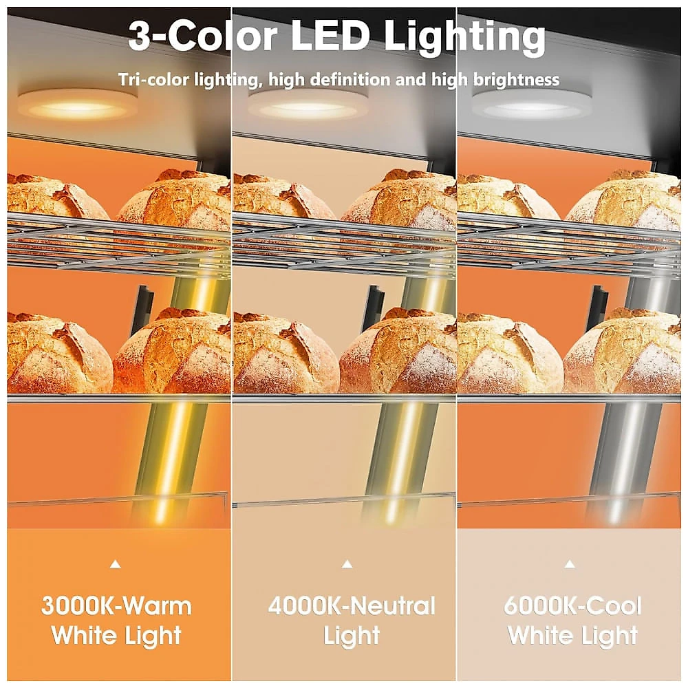 Estufa Aquecedora Comercial Anpuce Preta 3 Prateleiras Iluminação Tricolor Vidro Temperado 800W 110V, 68,6cm