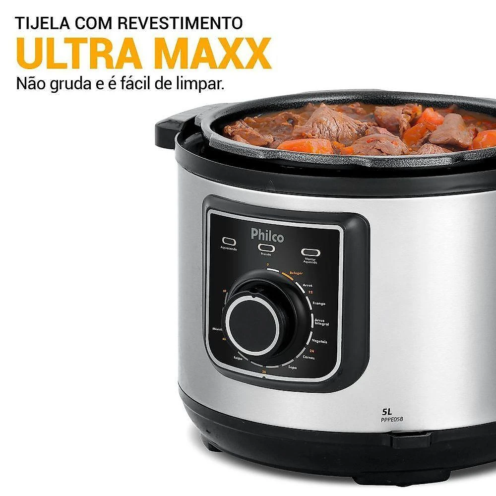 Panela de Pressão Elétrica Philco PPPE05B 5L 900W 9 Funções Preto 220V