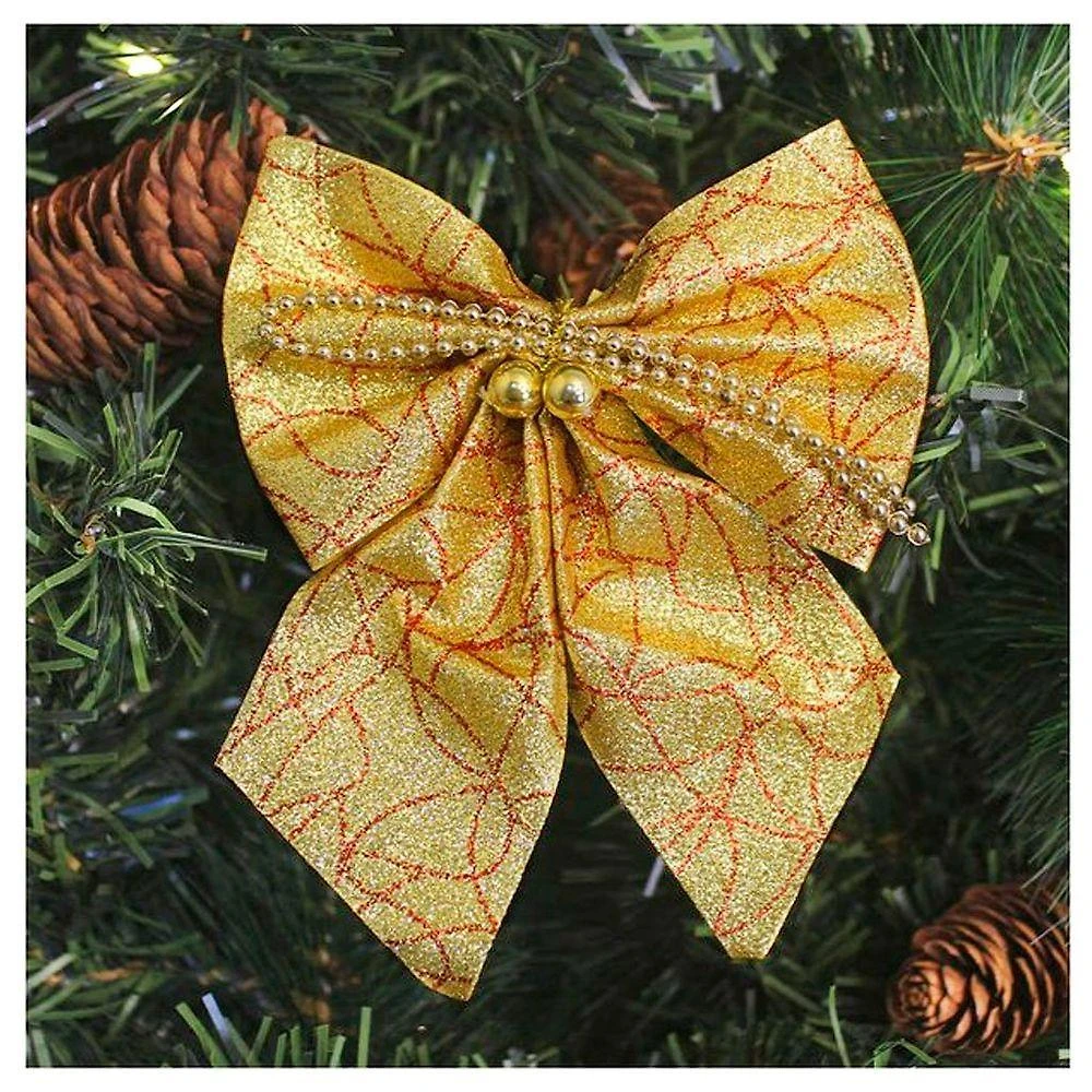 Enfeite árvore Natal Laço Dourado Brilhante 14cm 4 Unidades