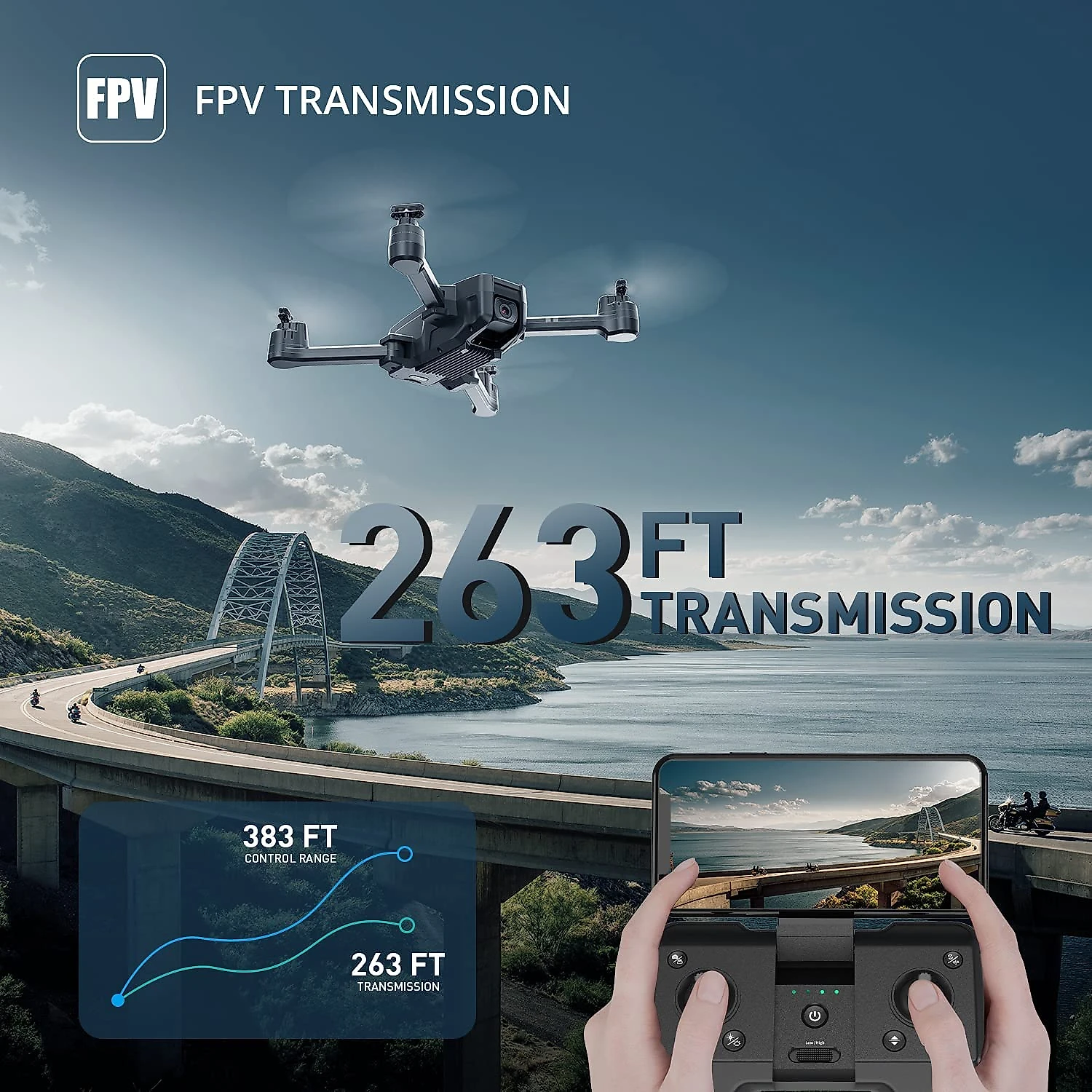 Holy Stone HS440 Drone Drobrável com Câmera HD WiFi Controle d e Voz e Sensor de Gravidade Preto