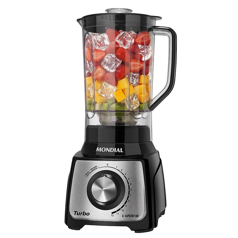 Liquidificador Mondial L-1200 Bi Turbo Inox 1200W 3L 12 Velocidades Preto Inox 110V