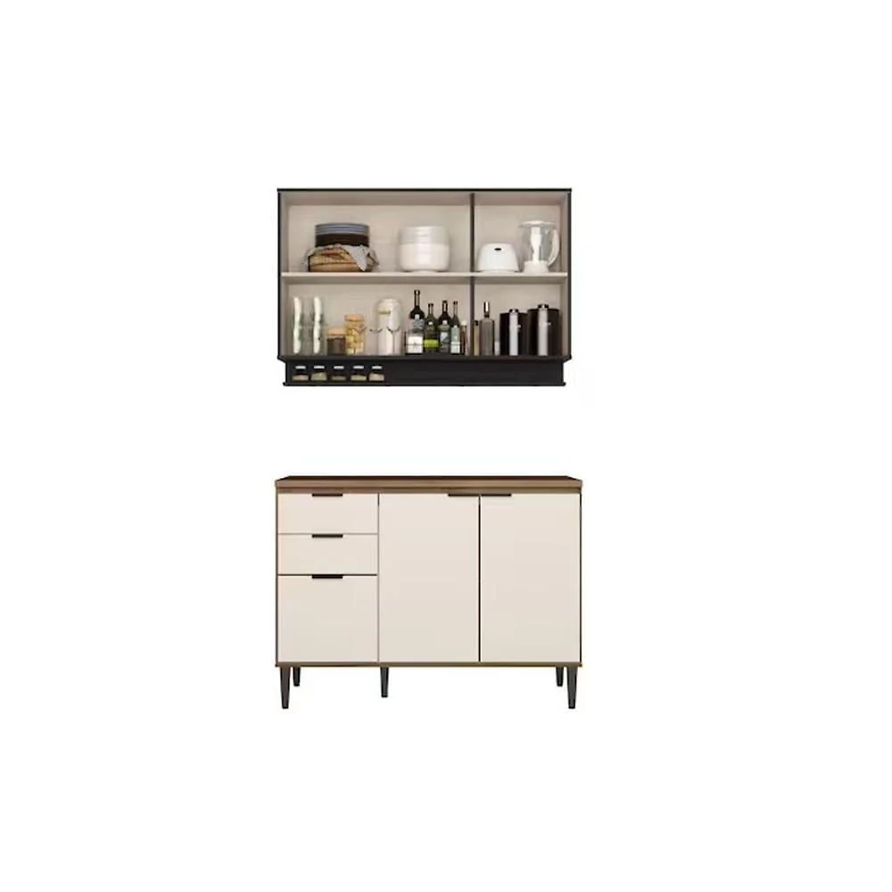 Cozinha Completa Alpha 2 Peças (1aéreo+1balcão) C2p51 Freijo-off White-preto - Carraro