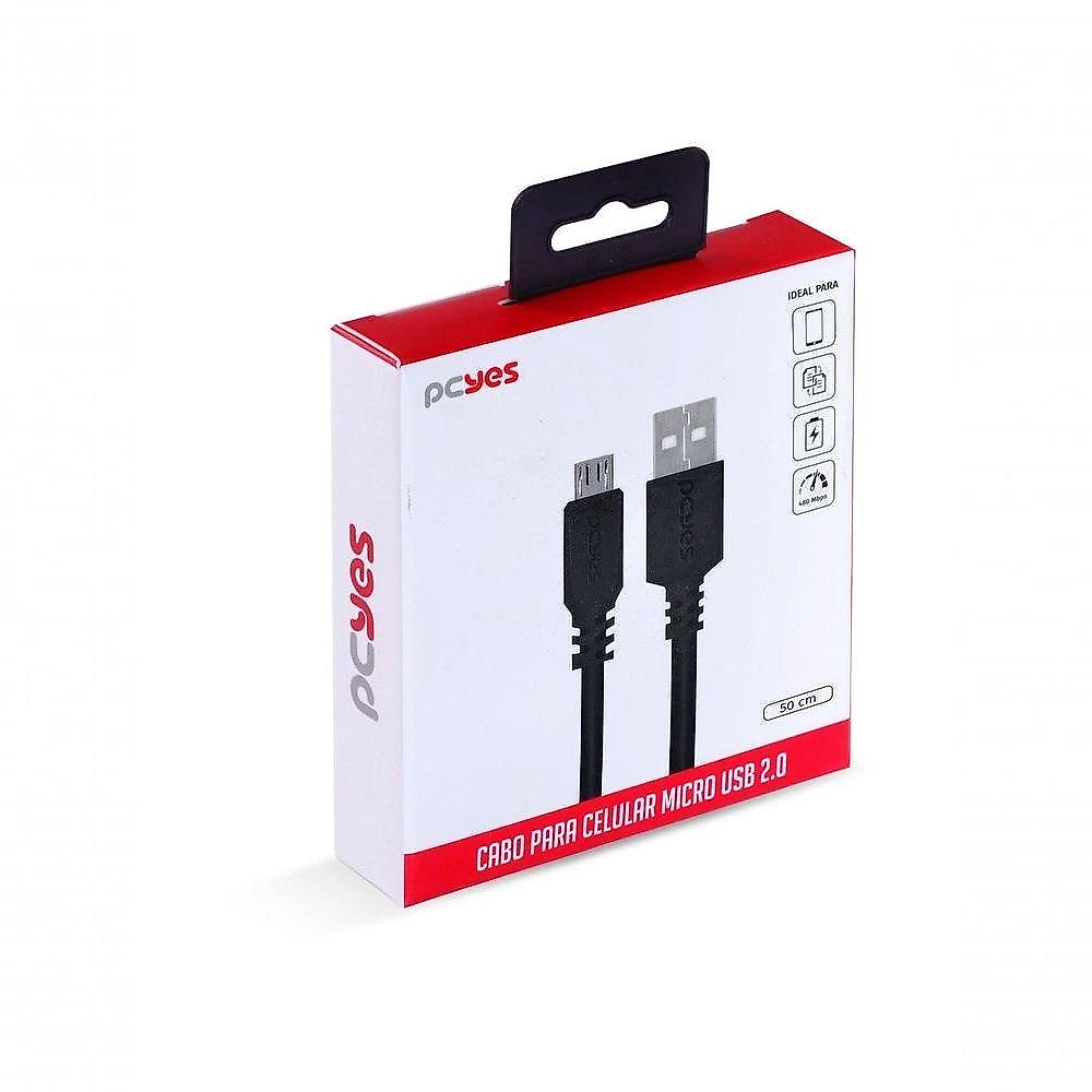 Cabo Para Celular Smartphone Micro Usb Para Usb A 2.0 50 Cm Preto - Pmuap-05
