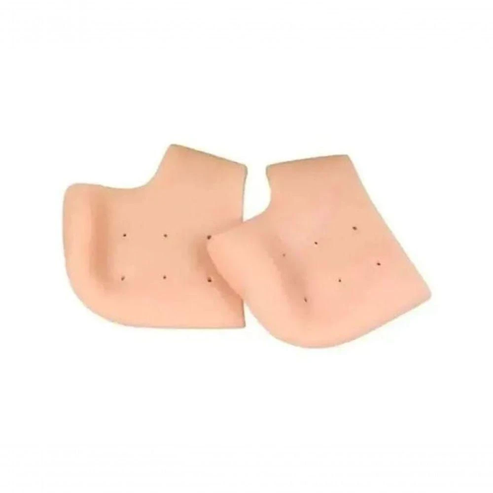 Meia Protetora de Calcanhar Silicone Anti Rachadura Hidratante Ortopédica Unissex Bege