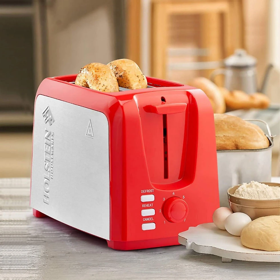 Torradeira Elétrica 2 Fatias com 7 Níveis de Tostagem, 110V, Holstein Housewares, Vermelha