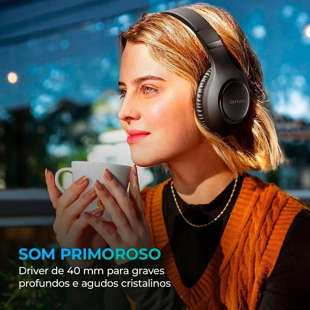 Headphone AIWA, Bluetooth 5.4, Cancelamento de Ruído ANC, Preto - AWS-HP-04-B
