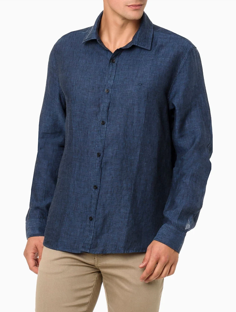 Camisa Ml Regular Cannes Linen  Calvin Klein -  Azul Marinho
