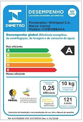 Máquina de Lavar Consul CWB10BB 10kg Dosagem Econômica Ciclo Praia Filtro Anti-Fiapo Branca 110V