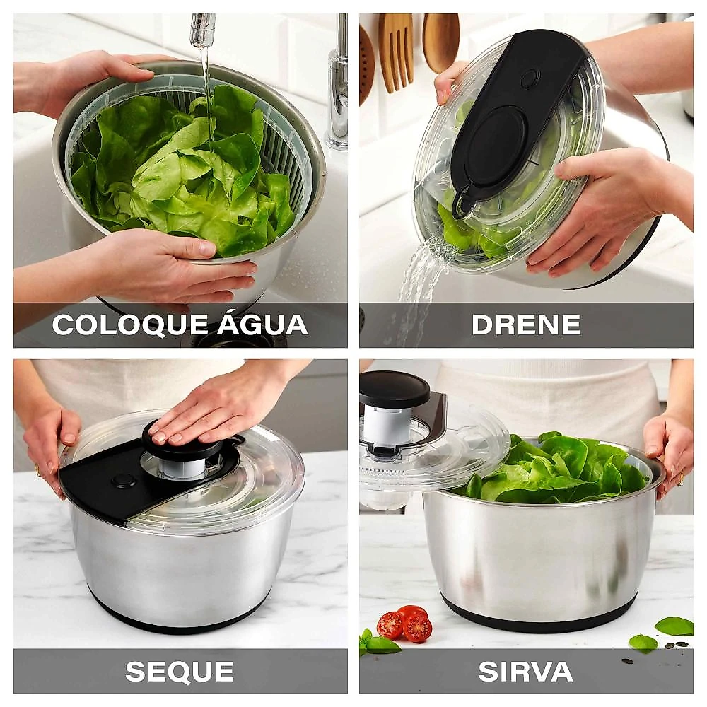 Centrífuga de salada 6l - ichef salad spinner preto e prata