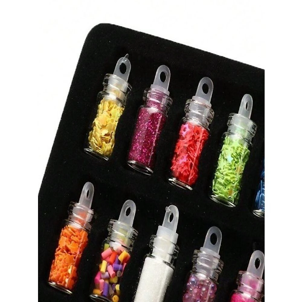 Kit de Decorações para Unhas com 48 Potinhos Glitter Lantejoulas Strass e Contas Caviar OEM