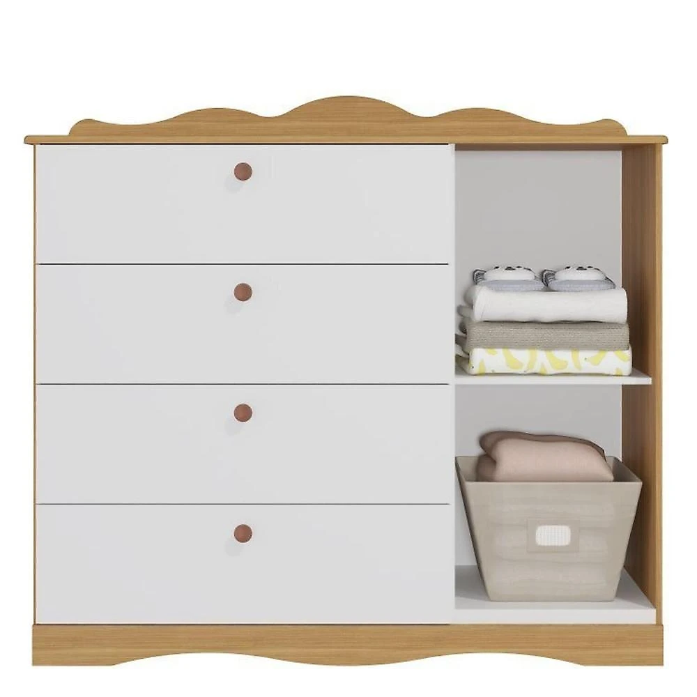 Quarto de Bebê 2 Peças com Berço Cômoda 4 Gavetas Espresso Móveis Nature/Branco