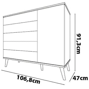 Guarda-Roupa Bartira Ternura com 3 Portas, 2 Gavetas + Cômoda Bartira Ternura com 5 Gavetas e 1 Porta Branco Wood