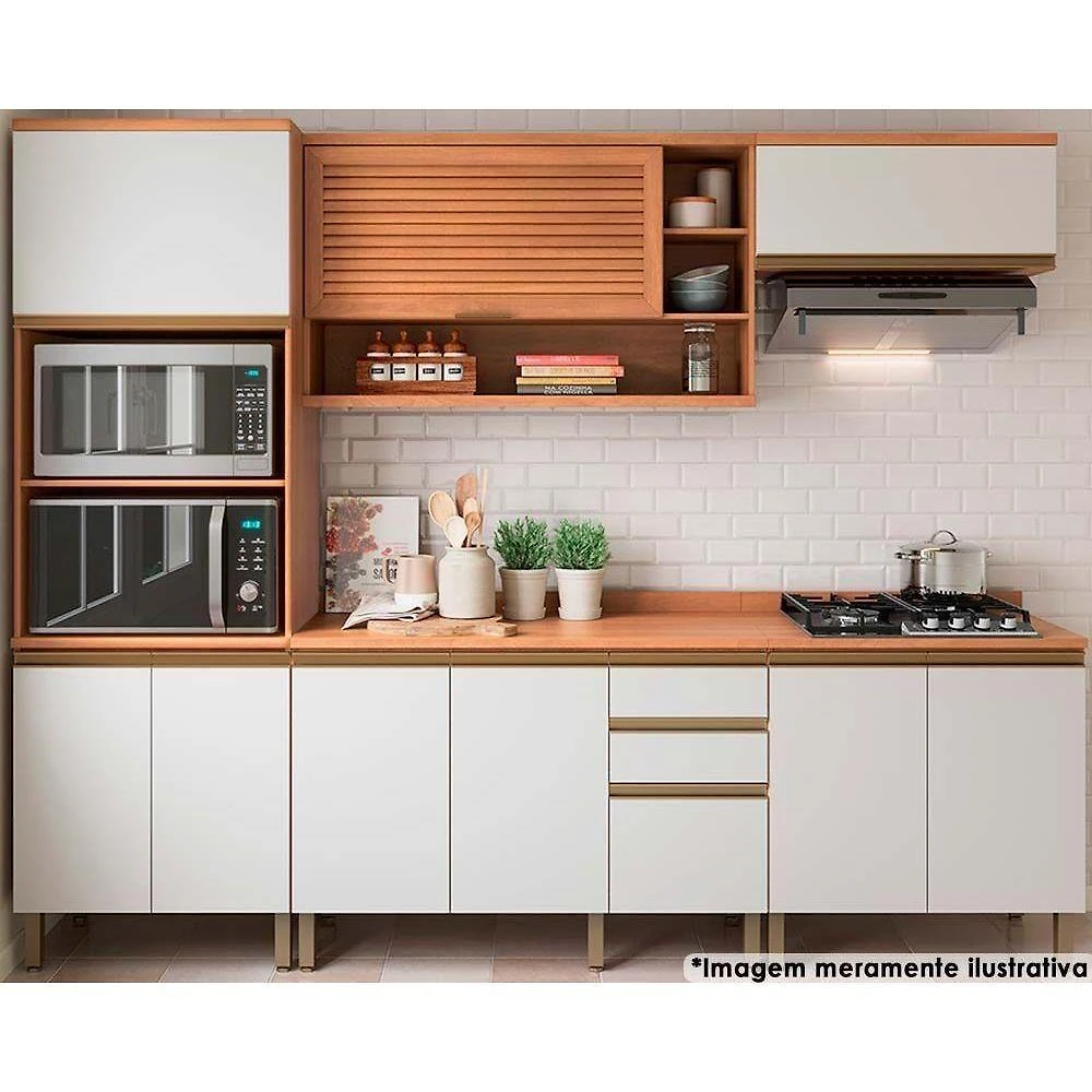 Kit De Cozinha Completa 5 Peças Thela Macadâmia (2aéreos+2balcões+1paneleiro) Czc23 Freijo-branco - Telasul